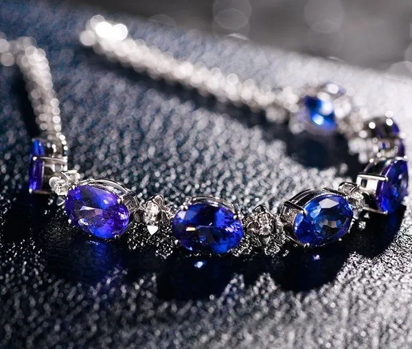 18K White Gold Plated Adjustable Artificial Sapphire Charm Bracelet for Women - Image 4