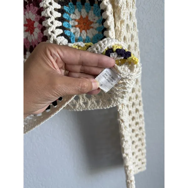 Luna Ivy Crochet Sweater Crop Granny Knit Top Cottagecore Boho Patchwork Small - Image 8