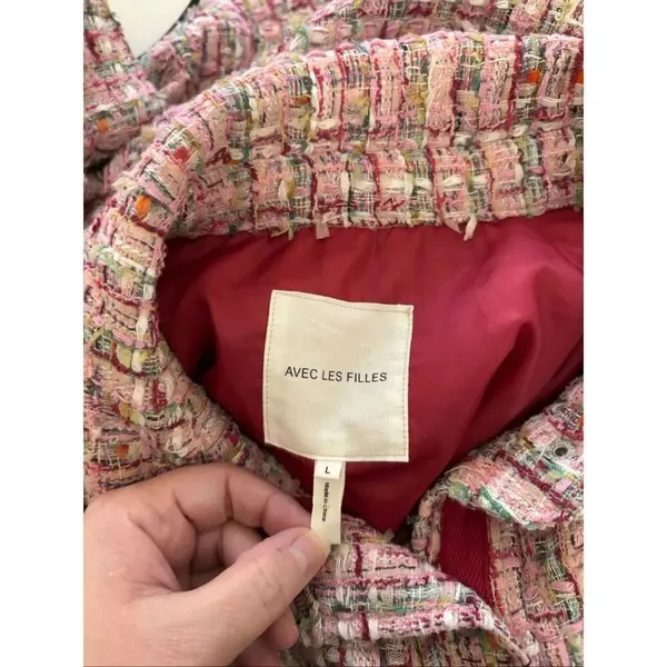 Avec Les Filles Pink Tweed Jacket Long Sleeve Button Front Womens Size L - Image 2