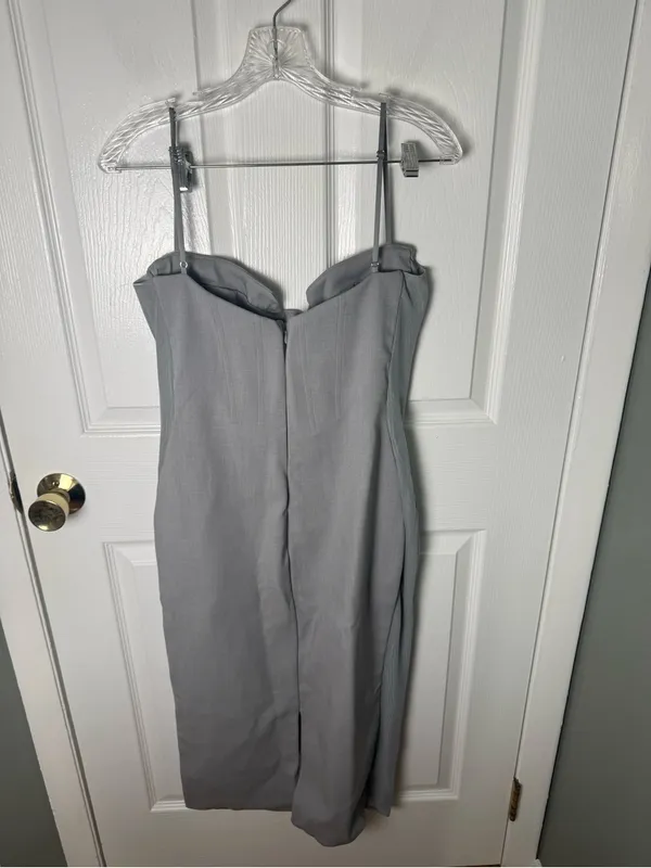 House of CB KIKI Light Grey Mesh Panelled Bodycon Midi Dress L - Image 7