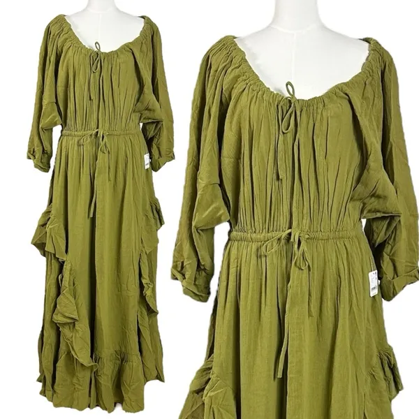 Free People Bohemian Witchy Ethereal Maxi Dress Green Moss Size Small NWT - Image 5