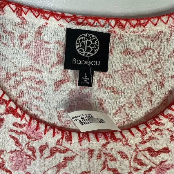 Bobeau Womens Floral Print Knit Top Scoop Neck Short Sleeve Ivory Size L - Image 2