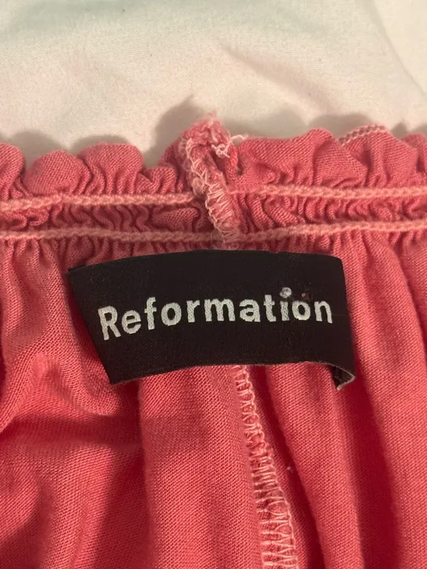 Reformation Pink Smocked Edge Short Sleeve Top - Image 4