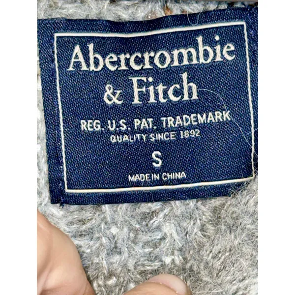 Abercrombie & Fitch Gray Wool Knit Pointelle Long Sleeve Crewneck Sweater Size S - Image 4