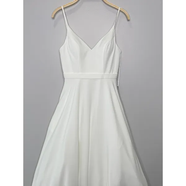 IEENA for Mac Duggal A-Line V-Neck Ball‎ Gown 4 White Bridal Wedding Minimalist - Image 5