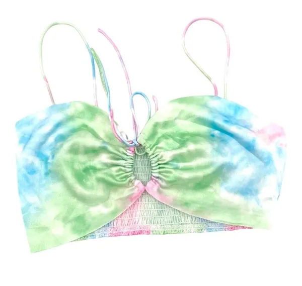 Revolve Superdown Laurena Tie Front Top in Pink Multi Tie Dye Strappy Crop Top S - Image 2