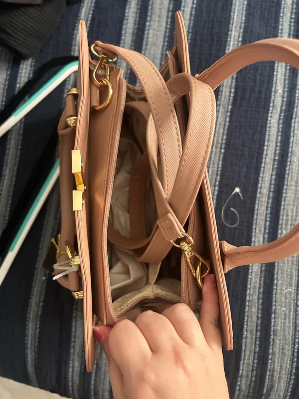 Grossi Nude Embossed Satchel Handbag - Image 4