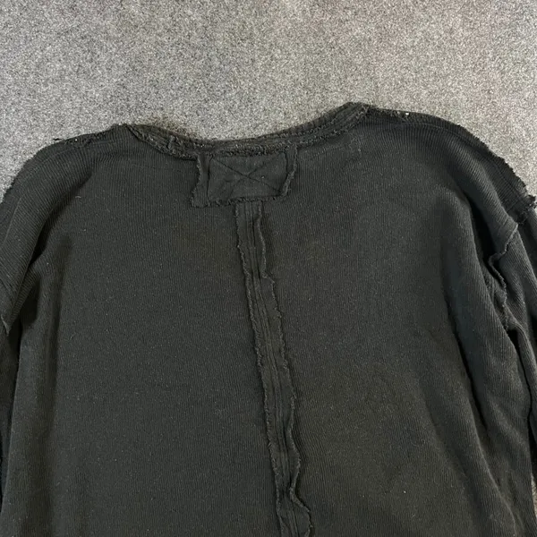 We The Free Free People Black Thermal Waffle Knit Raw Seam Top Thumbholes Small - Image 12