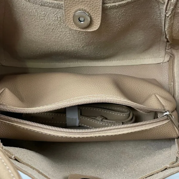 Tan Vegan Faux Leather Pebbled With Pouch Crossbody Strap Tote Handbag OS - Image 3