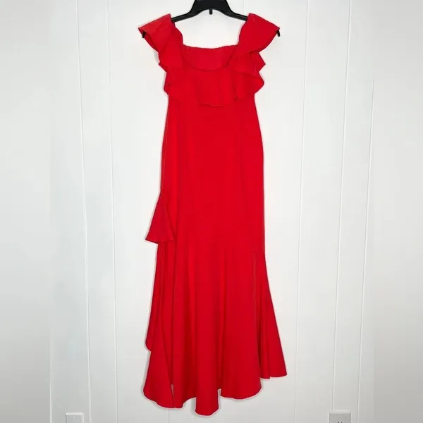 Sensemill Boutique Red Ruffle High-Low Maxi Dress Feminine Flirty Fiesta - Image 2