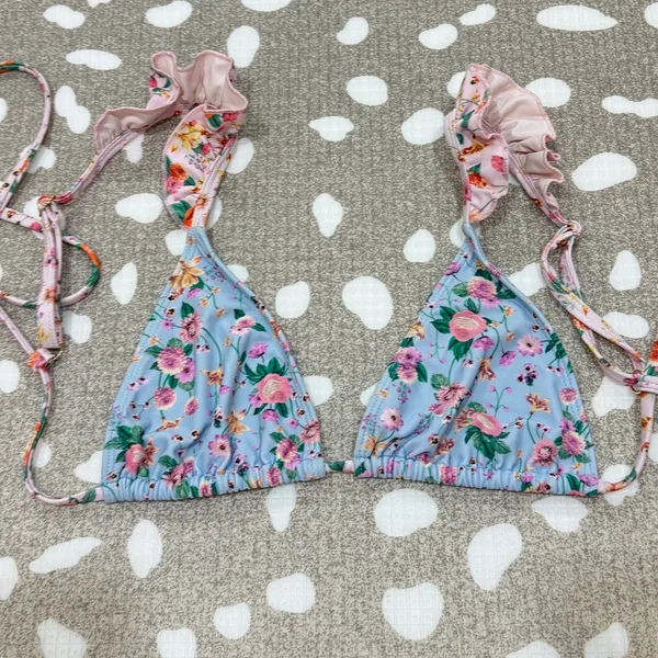 Blackbough Swim bikini top venice floral Tessa Ruffled Triangle pastel tie - Image 2