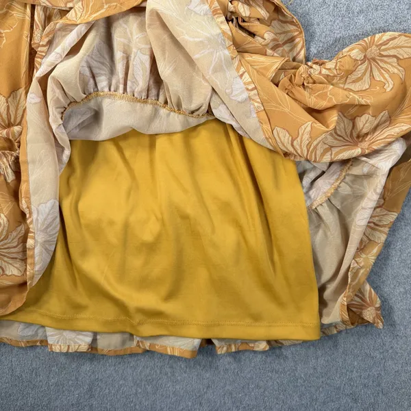 Flying Tomato Size Small Yellow Floral Elastic Waist Ruffle Tie Belt Mini Dress - Image 9