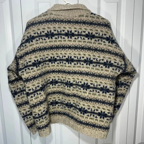 Northern Isles XL Wool Blend Nordic Fair Isle Cardigan Sweater USA Vtg Grandma - Image 6