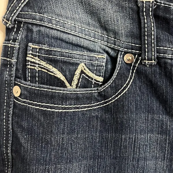 Vanity‎ Curvy Bootcut Jeans Dark Wash Contrast Stitch 26W 31L Blue Denim - Image 2