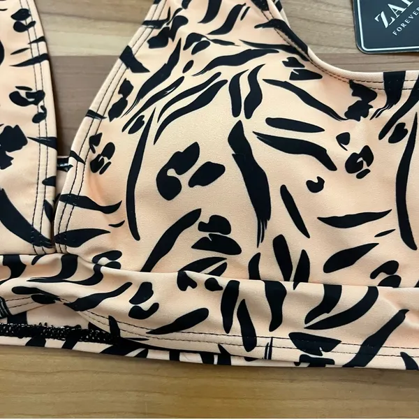 Zaful Animal Print Plunge Bikini‎ Top Tan Black Size 8 NEW - Image 3