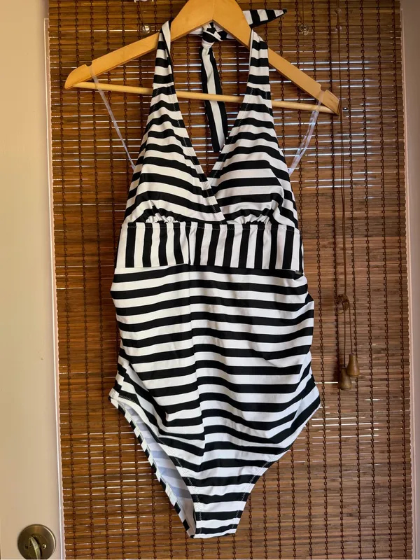 NWT Motherhood Maternity Beach Bump Striped One Piece Swimsuit Small - Image 2