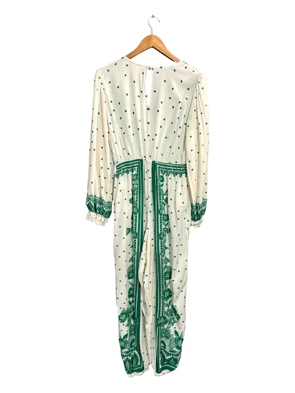FARM RIO C ANTHROPOLOGIE Green & White Floral Dot Jumpsuit - Image 4