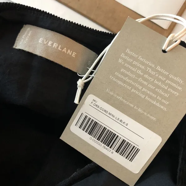 Everlane The Tiered Corduroy Dress Cotton Stretch Puff Sleeve Black Size M - Image 3