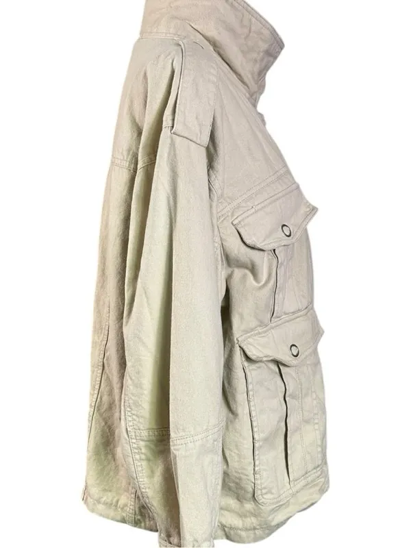 Free People Bohemian Kali Washed Utility Military Canvas Jacket Oat Large - Image 12