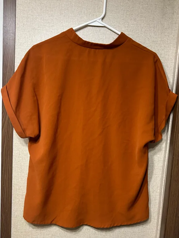 Women's Rust Orange V-Neck Short Sleeve Blouse - Image 2