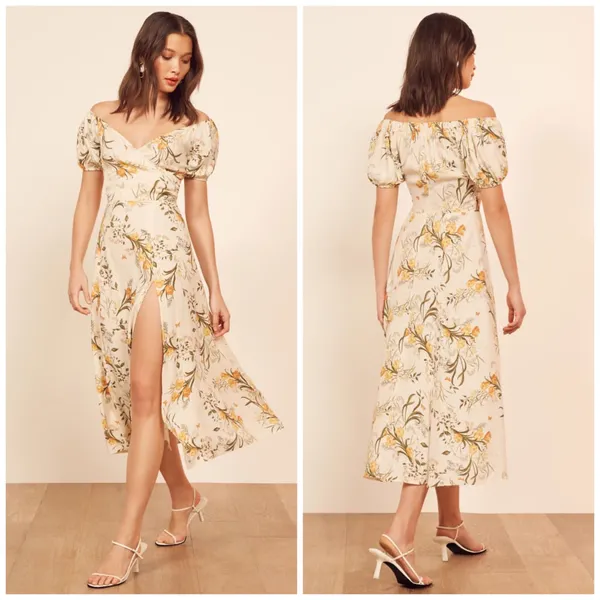 Reformation Pearl Midi Dress Aurora Floral Cream - Image 2