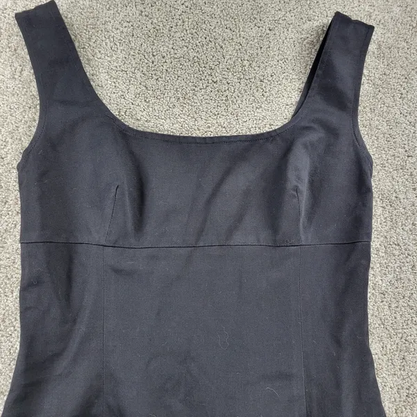 VTG Salvatore Ferragamo Dress 42 Black Linen Sheath Square Neck Straps LBD - Image 5