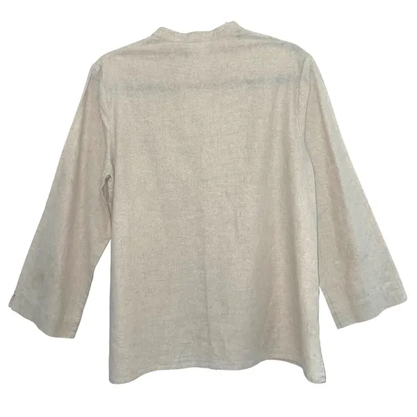 White Stag Tan Linen Blend Mandarin Collar Tunic with Flower Accents M - Image 7