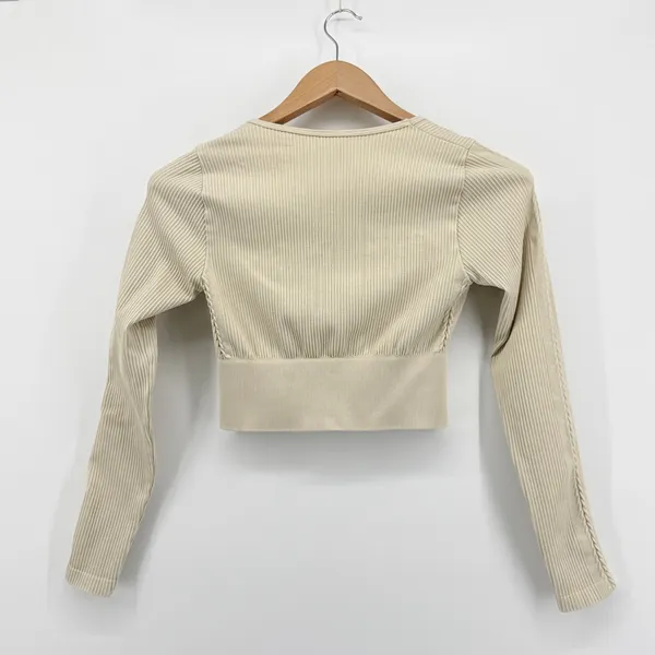 OFFLINE by Aerie Small Sand Ribbed Seamless Square Neck‎ Crop Top Braided Sleeve - Image 4