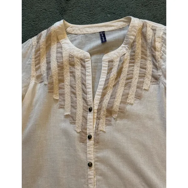 Free People Top Womens Size S White Cotton Long Sleeve Roll Tab Boho Lightweight - Image 5