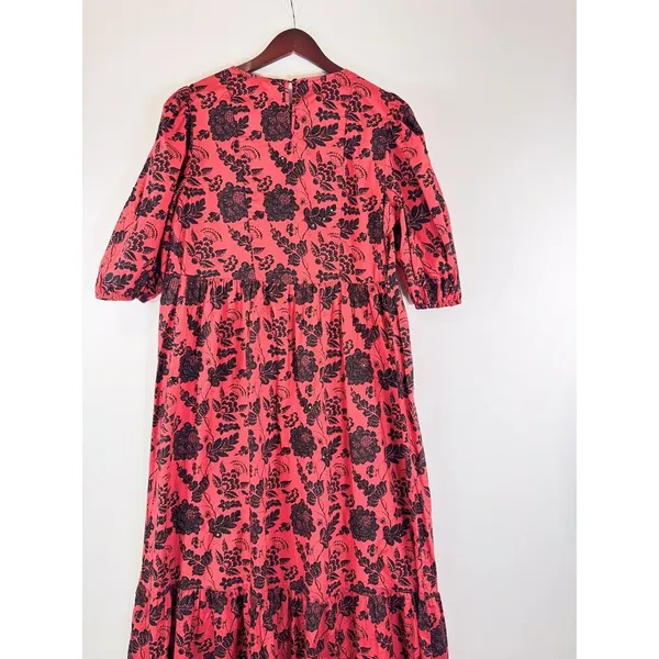 ZARA Womens Dress Red Midi Floral Shift Sequin Tiered 3/4 Sleeve Boho Medium - Image 9