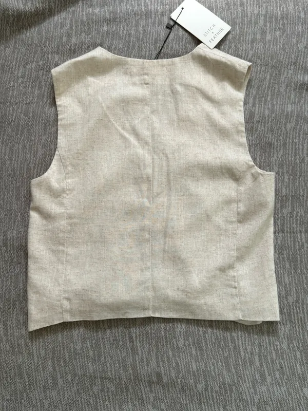 Stitch + Feather Beige Linen Blend Top Tan - Image 2
