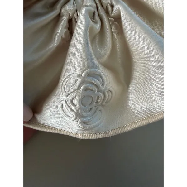 Francesca's Ivory Satin Oversized Bow Scrunchie Floral Embossed Hair Accessory - Image 2