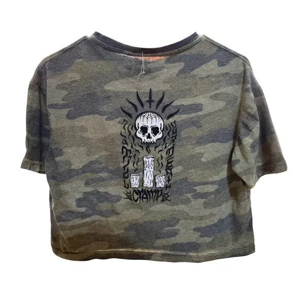 CYAmp Camo Cropped T Shirt‎ Skull Graphic Military Style Top Medium - Image 2