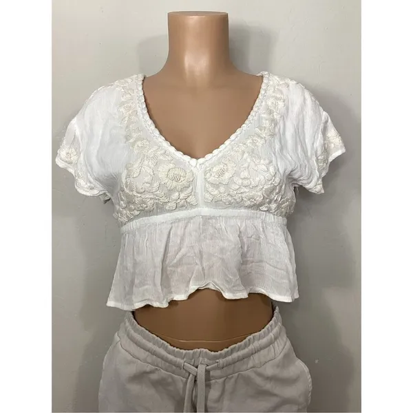 New. Anthropologie RAGA Sorrento Peplum Crop Top in White - Image 6