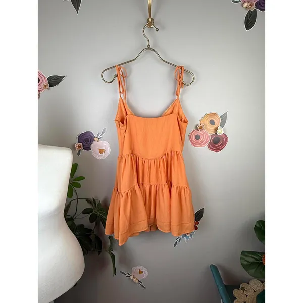 Tiger Mist Orange Bijou Fitted Mini Tie Strap Mini Tiered Dress - Size - Medium - Image 3