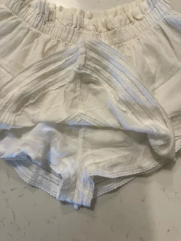 Aerie White Flowy Ruffle Shorts Small Petite Boho Lounge Summer - Image 5
