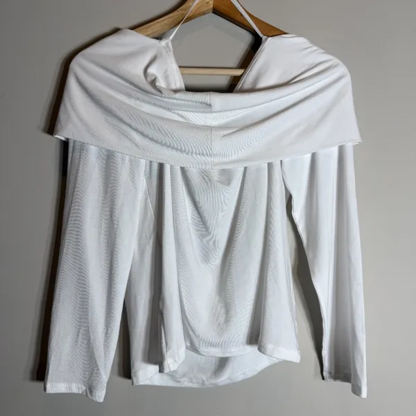 Babaton Aritzia Streamline Top Drapey Jersey Off the Shoulder Women XL White NWT - Image 9