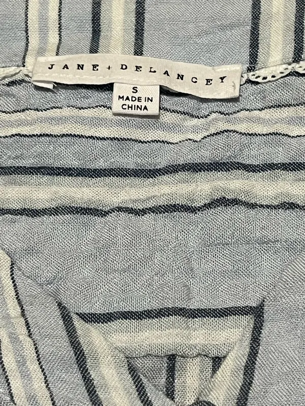 Jane + Delancey Women’s Blue & White Striped Tie Front Blouse Size Small‎ - Image 2