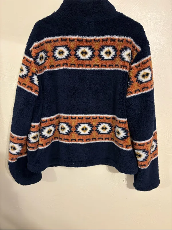 Lucky Brand Women’s L Aztec Sherpa Fleece Jacket Orange - Image 9