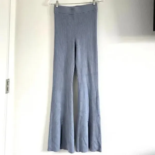 Abercrombie & Fitch High Waisted Ribbed Kick Flare Sweater Pants Blue/Gray NWOT - Image 2