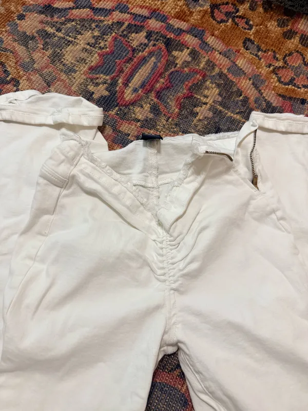 Urban Outfitters White Flare Jeans BDG Ruched V-Front - Image 3