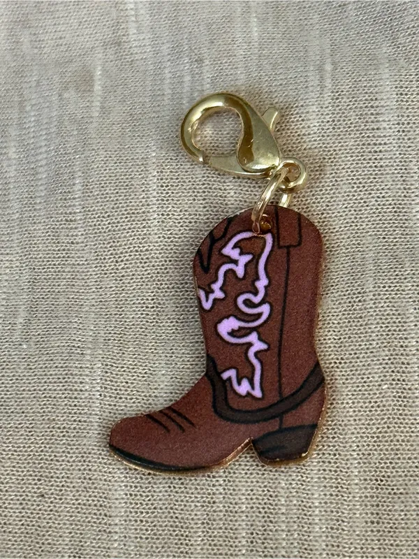 Gold-Clip Brown Cowboy Boot Charm with Pink Accent - Image 3