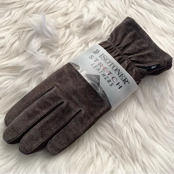 ISOTONER Stretch Leathers Brown Genuine Leather Gloves One Size - Image 3