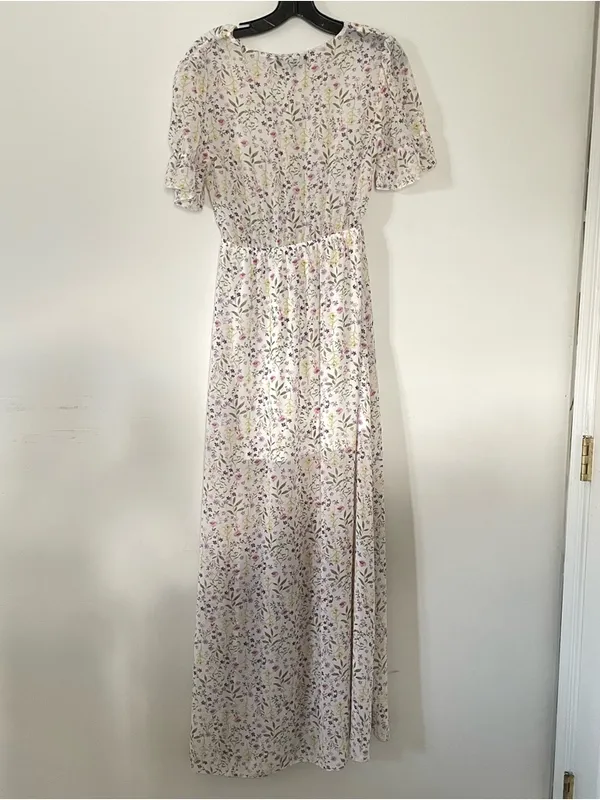 Floral Maxi Dress Womens Small White Cottagecore Romantic Flowy Chiffon Summer - Image 6