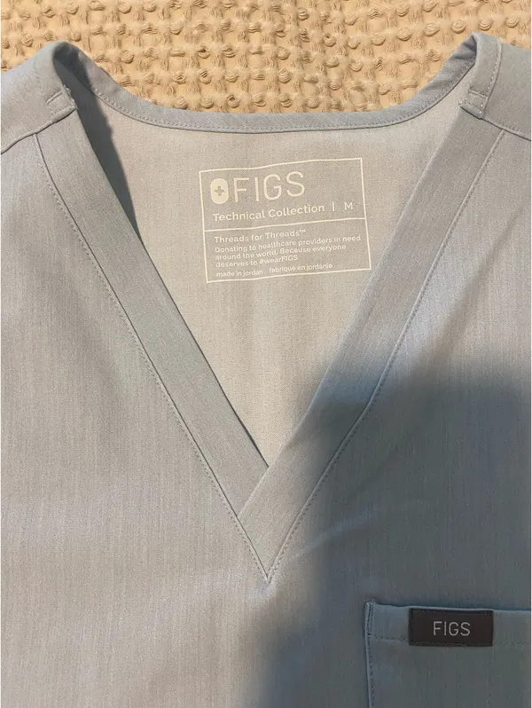 FIGS Chambray Scrub Top Light Blue - Image 3