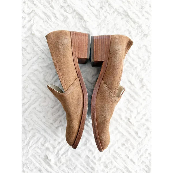 Soludos Sophia Block Heel Loafers Tan Suede Slip On Office Minimalist Chic - Image 6