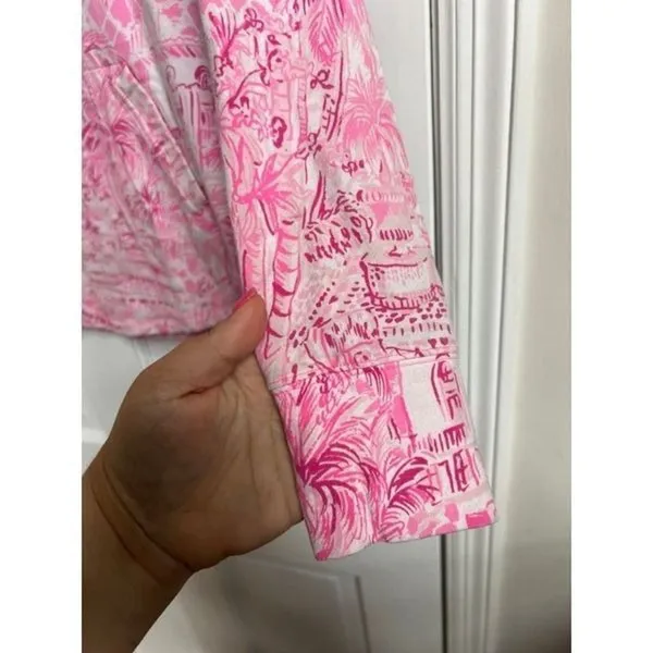 Lilly‎ Pulitzer Skipper Popover Half-Zip Top Paradise Pink Rule Breakers Size XS - Image 4