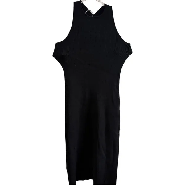 & OTHER STORIES Fitted Black‎ Ribbed Open Back Midi Dress Size Small - Image 4