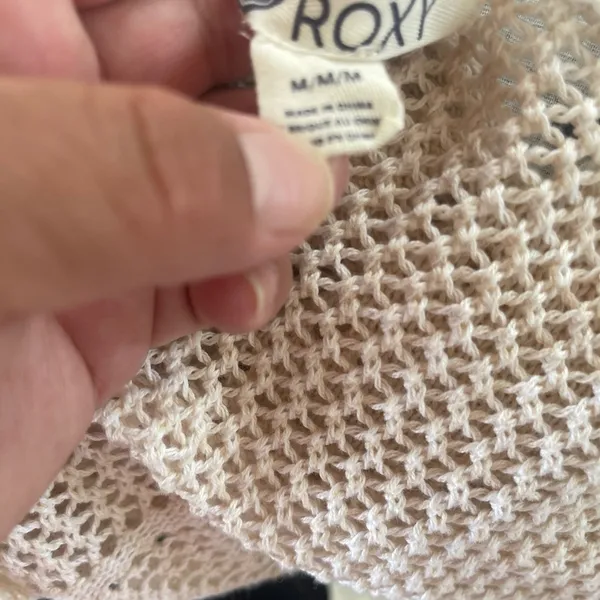 Roxy Long Open Front Cardigan - beige- Long Sleeve - Open Knit - Size M - Image 8