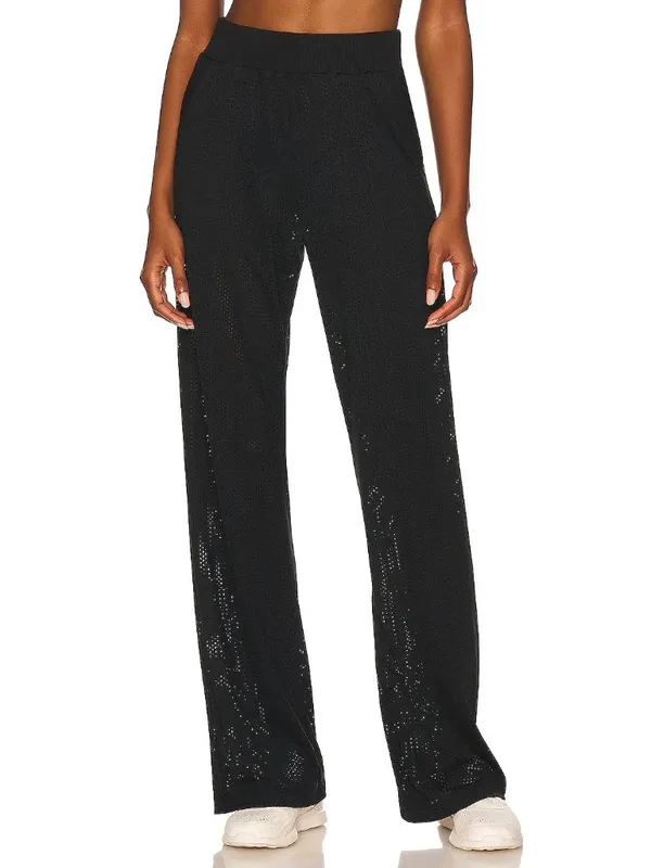 NWT Alo W51178R Mesh All-Star Wide Leg Pant in Black Sheer Lightweight Pants M - Image 2